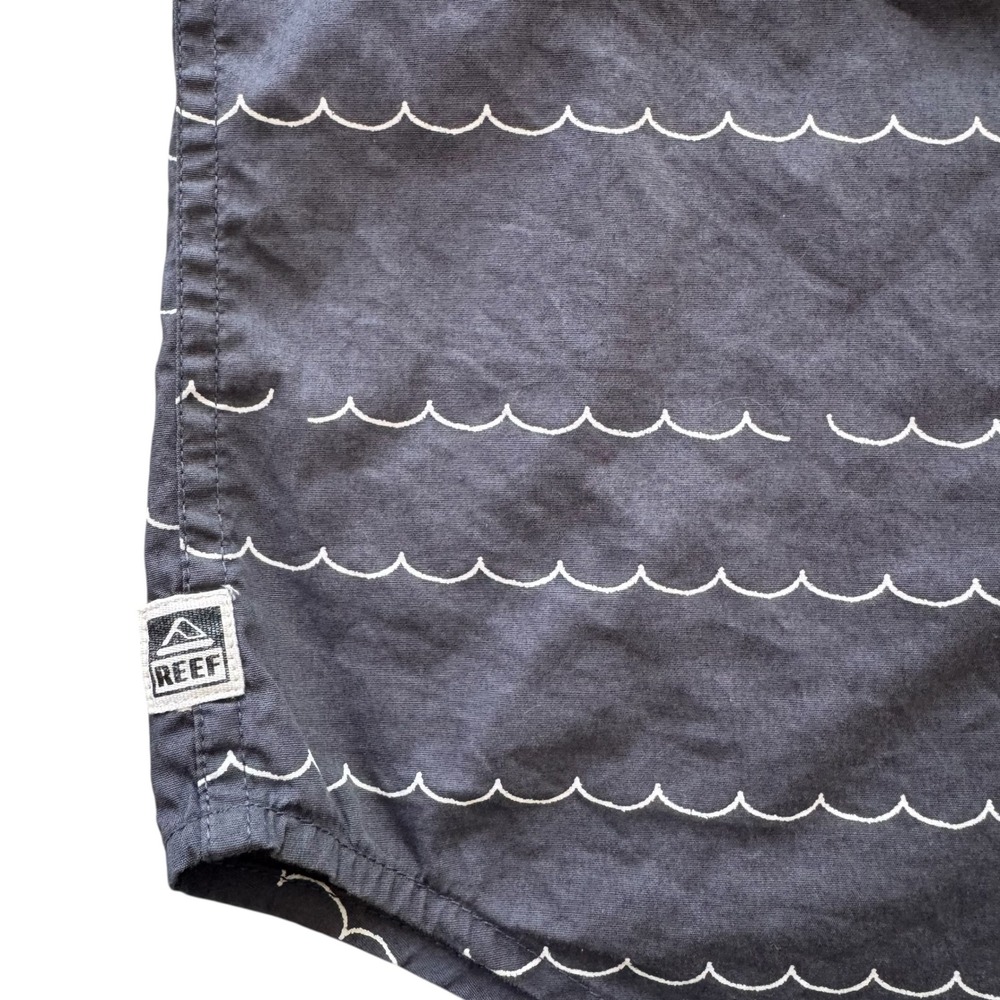 Reef XL Gray White Wave Print Button Up Long Sleeve Casual‎ Men's Shirt - Picture 8 of 12